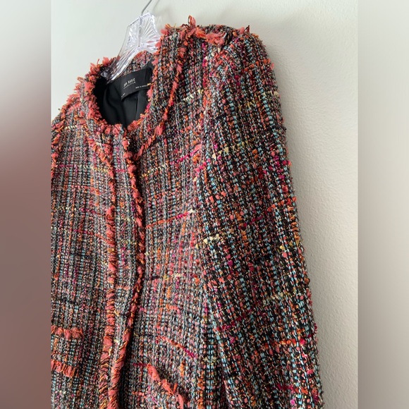 ZARA Tweed Jacket Cardigan Boucle Frayed Boucle M - Picture 3 of 11